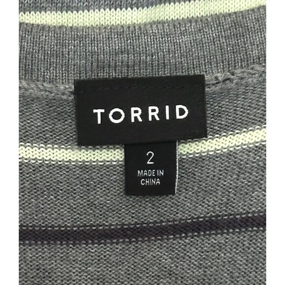 TORRID Boyfriend Cardigan Sweater Longline Button Up Lagenlook Striped Gray 2X - Picture 10 of 12